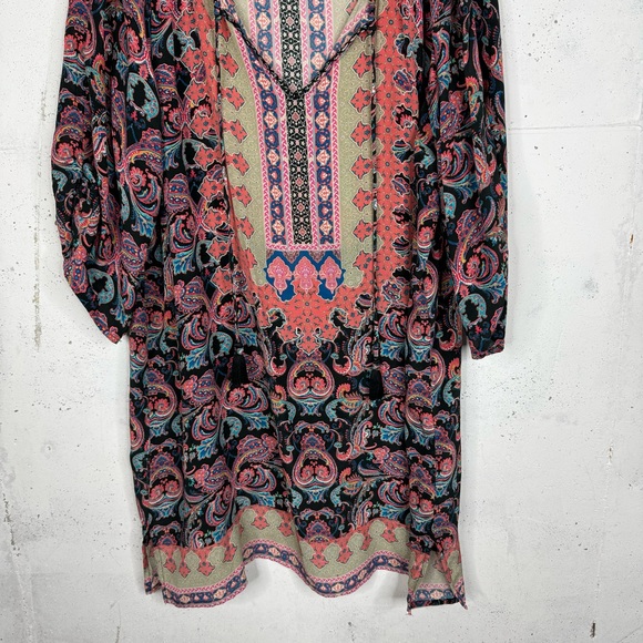 Tolani Deep V-Neck Silk Peasant Floral Print Tunic Top Oversize Silk Blouse 1X - Picture 3 of 10